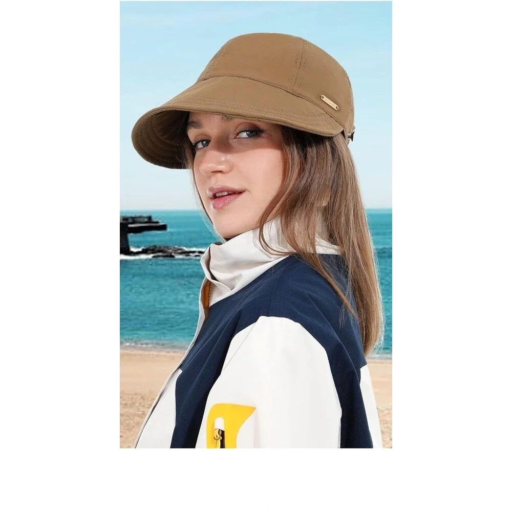Women Sun Hat Wide Brim UV Protect Foldable Beach Visor Quick Dry Ponytail Hole